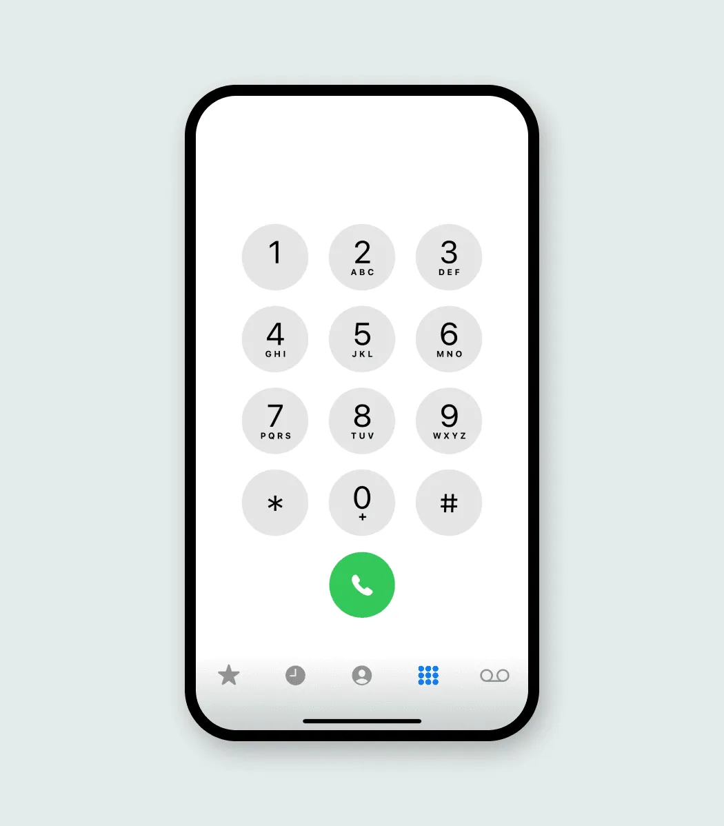 Mobile phone keypad screen with number buttons and a green call button